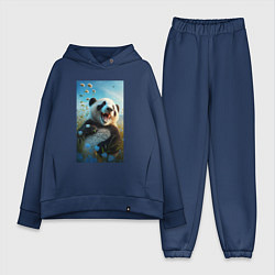 Женский костюм оверсайз Веселая панда, цвет: тёмно-синий