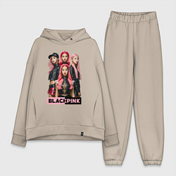 Женский костюм оверсайз Блэкпинк постер, цвет: миндальный