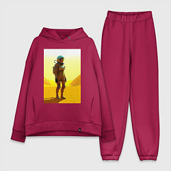 Женский костюм оверсайз Девушка-астронавт в пустыне - нейросеть, цвет: маджента