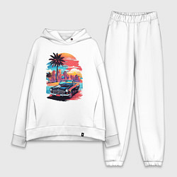 Женский костюм оверсайз Автомобиль на пляже, цвет: белый