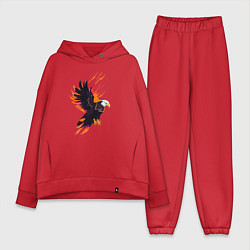 Женский костюм оверсайз Орел парящая птица абстракция, цвет: красный