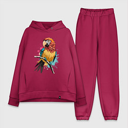 Женский костюм оверсайз Акварельный попугай, цвет: маджента