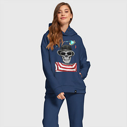 Женский костюм оверсайз MoMo - Череп в шляпе и очках, цвет: тёмно-синий — фото 2