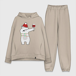 Женский костюм оверсайз Новогодний мишка с бокалом вина