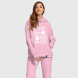 Женский костюм оверсайз Еда сон шахматы, цвет: светло-розовый — фото 2