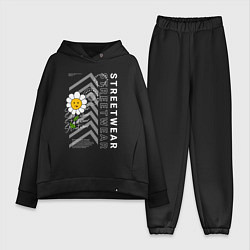 Женский костюм оверсайз Ромашка streetwear, цвет: черный