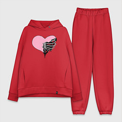 Женский костюм оверсайз Сердце скелет, цвет: красный