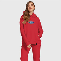 Женский костюм оверсайз FORD авто спорт лого, цвет: красный — фото 2
