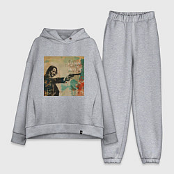 Женский костюм оверсайз Джон Уик с пистолетом портрет в стиле гранж