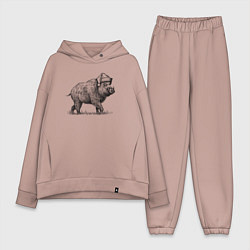 Женский костюм оверсайз Новогодний кабан, цвет: пыльно-розовый