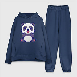 Женский костюм оверсайз Удивлённая панда, цвет: тёмно-синий