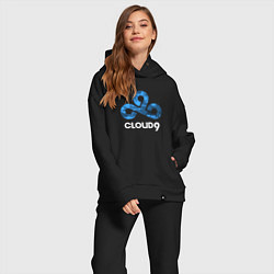 Женский костюм оверсайз Cloud9 - blue cloud logo, цвет: черный — фото 2