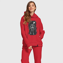 Женский костюм оверсайз Скелет в могиле, цвет: красный — фото 2