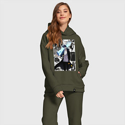 Женский костюм оверсайз Поднятие уровня в одиночку Джину Сон охотник колла, цвет: хаки — фото 2