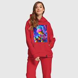 Женский костюм оверсайз Bart Simpson esports player - neon glow, цвет: красный — фото 2