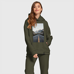 Женский костюм оверсайз Сделал всё, что мог, цвет: хаки — фото 2