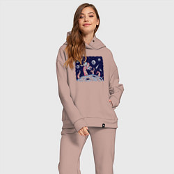 Женский костюм оверсайз Схватка с осьминогом в космосе, цвет: пыльно-розовый — фото 2