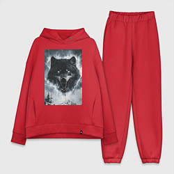 Женский костюм оверсайз Волк с оскаленной пастью, цвет: красный