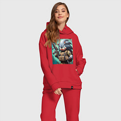 Женский костюм оверсайз Ёжик Соник солдат спецназа - нейроарт, цвет: красный — фото 2