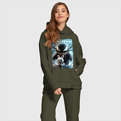 Женский костюм оверсайз Мультяшный Веном присмотрел себе кролика - мем, цвет: хаки — фото 2