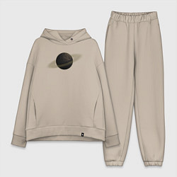 Женский костюм оверсайз Планета арт, коричневая с кольцом, цвет: миндальный