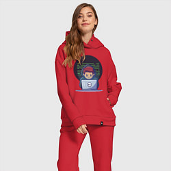 Женский костюм оверсайз Хакер с ноутбуком, цвет: красный — фото 2