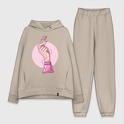 Женский костюм оверсайз Сердечко, цвет: миндальный