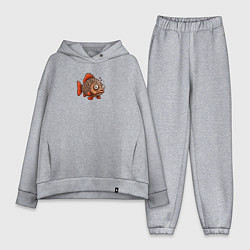 Женский костюм оверсайз Забавная коричнева рыба, цвет: меланж