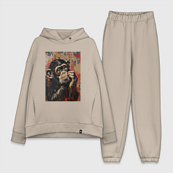 Женский костюм оверсайз Задумчивая обезьянка, цвет: миндальный