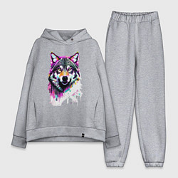 Женский костюм оверсайз Волчья морда - нейроарт, цвет: меланж