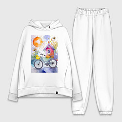 Женский костюм оверсайз Утенок на велосипеде - акварель