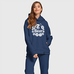 Женский костюм оверсайз Медведь в цветах, цвет: тёмно-синий — фото 2