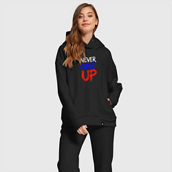 Женский костюм оверсайз Never give up жизненный принцип, цвет: черный — фото 2