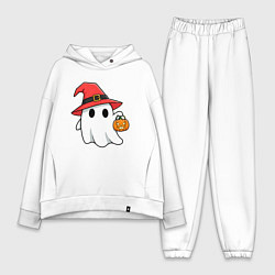 Женский костюм оверсайз Призрак в красной шляпе, цвет: белый