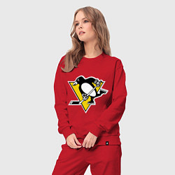 Костюм хлопковый женский Pittsburgh Penguins, цвет: красный — фото 2