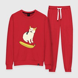 Костюм хлопковый женский Cat no banana meme, цвет: красный