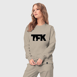 Костюм хлопковый женский TFK: Black Logo, цвет: миндальный — фото 2