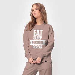 Костюм хлопковый женский Eat Sleep Fortnite Repeat, цвет: пыльно-розовый — фото 2