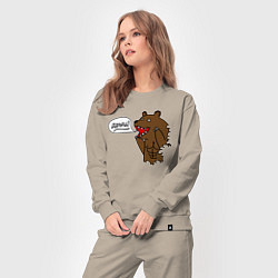 Костюм хлопковый женский Медведь-качок: дрищ, цвет: миндальный — фото 2