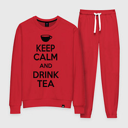 Костюм хлопковый женский Keep Calm & Drink Tea, цвет: красный
