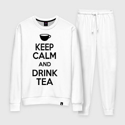 Костюм хлопковый женский Keep Calm & Drink Tea, цвет: белый