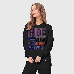 Костюм хлопковый женский Bike eat sleep repeat, цвет: черный — фото 2