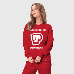 Костюм хлопковый женский Subscribe to PewDiePie, цвет: красный — фото 2