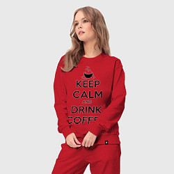 Костюм хлопковый женский Keep Calm & Drink Coffee, цвет: красный — фото 2