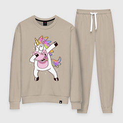 Костюм хлопковый женский Dabbing Unicorn, цвет: миндальный