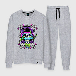 Костюм хлопковый женский Crazy skull - skateboard, цвет: меланж