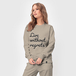 Костюм хлопковый женский Live without regrets, цвет: миндальный — фото 2