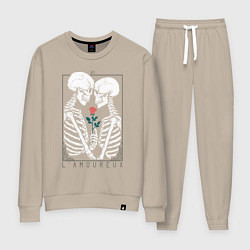 Костюм хлопковый женский Love День святого Валентина, цвет: миндальный