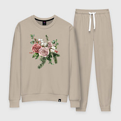 Костюм хлопковый женский Букет роз, цвет: миндальный