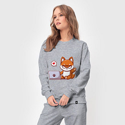 Костюм хлопковый женский Cute fox and laptop, цвет: меланж — фото 2